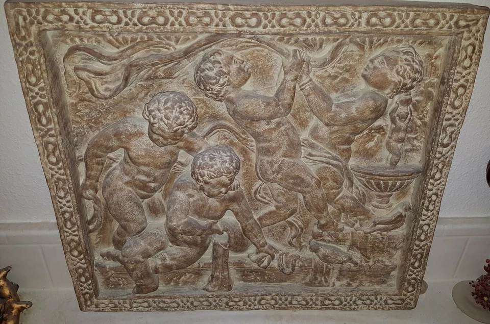 Placa de pared de jardín 3D juguetona querubín ángel esculturas piedra sintética  Foto 2 de 4