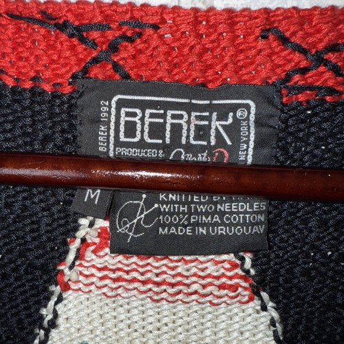 BEREK VTG Hand Knit Cotton Marta D Sweater Tribal Red Aztec 1992 Size Medium M - Picture 3 of 6