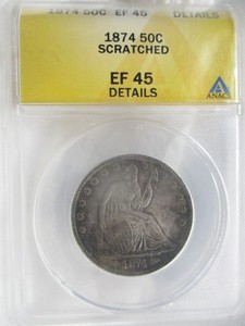 1874 Seated Half Dollar ANACS EF45 Details