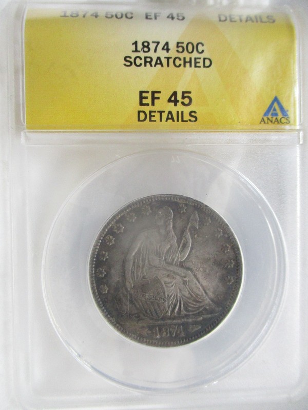 1874 Seated Half Dollar ANACS EF45 Details