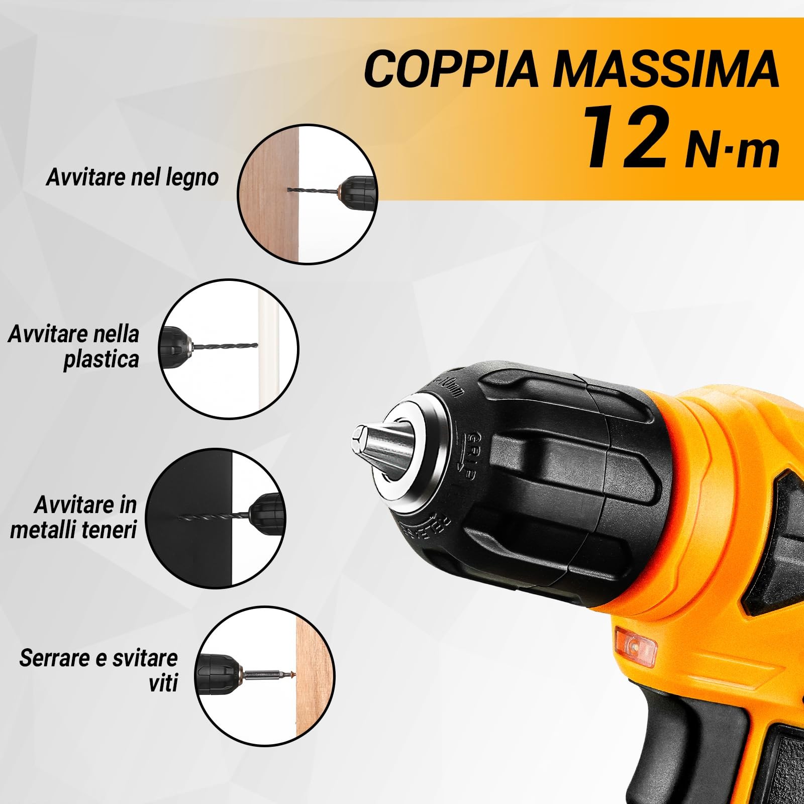 DEKO Cassetta Attrezzi Completa con Trapano Avvitatore Batteria 8V 126 Pezzi foto 4