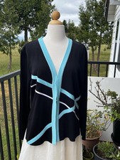 Exclusively Misook XL Open Jacket Cardigan Sweater Long Sleeve Knit Black Blue