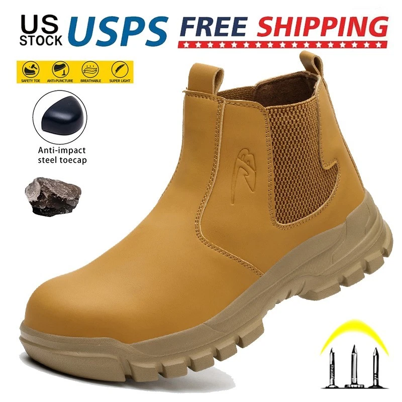 Mens Steel Toe Work Boots Indestructible Safety Shoes Leather Work Boots black