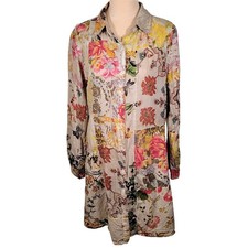 Vintage Goa True Patchwork Shirt Dress S Cotton Grey Tea Stain Overdyed Grunge