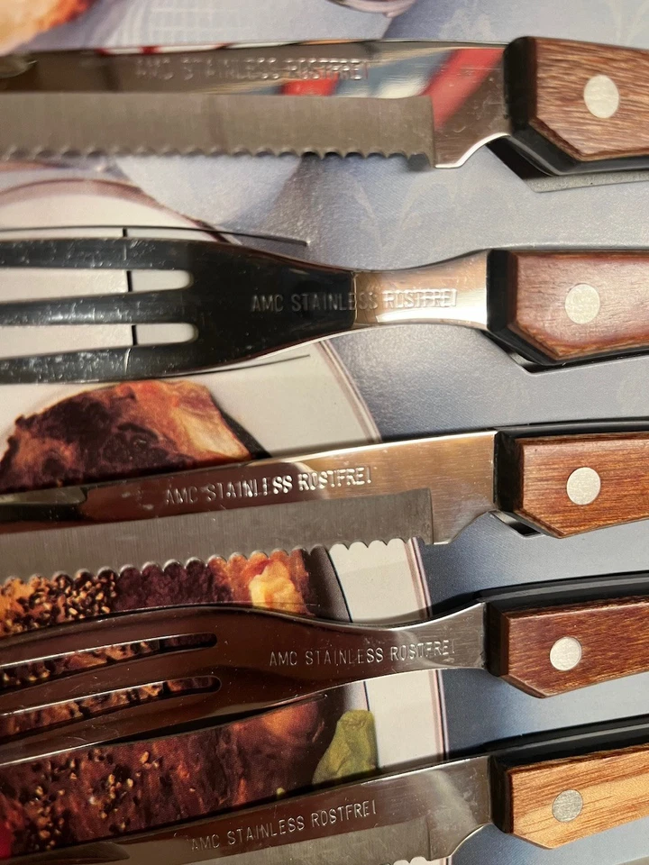 NEU / unbenutzt AMC Steakmesser & Gabeln (2 x 3 Stück) mit Pakkawoodgriff - Bild 4 von 4