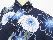 JAPANESE KIMONO YUKATA NAVY BLUE 160.5cm 5 ft 3 in COTTON EE7813