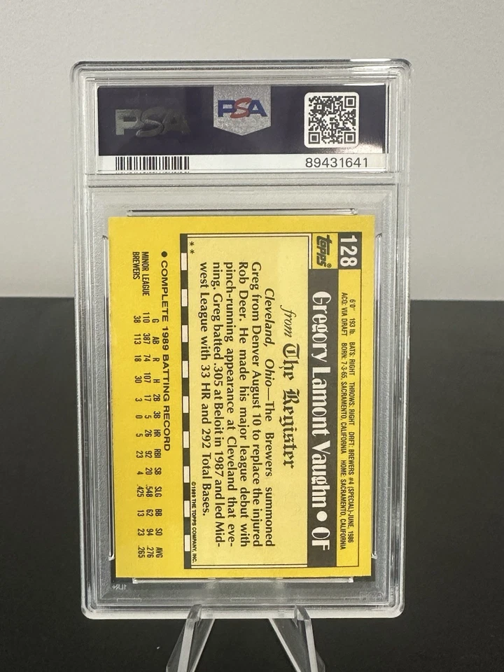 1990 TOPPS #128 ROOKIE GREG VAUGHN PSA 10 GEM MT ** '89 MLB DEBUT RC - Image 2 of 2
