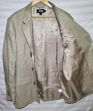 Men's J. Crew 100 Linen Beige Khaki Sport Coat Suit Blazer, Size 44R