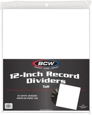 25 Tall BCW 12 Inch White Dividers 33 RPM w/ Write On Label Vinyl Organizer New