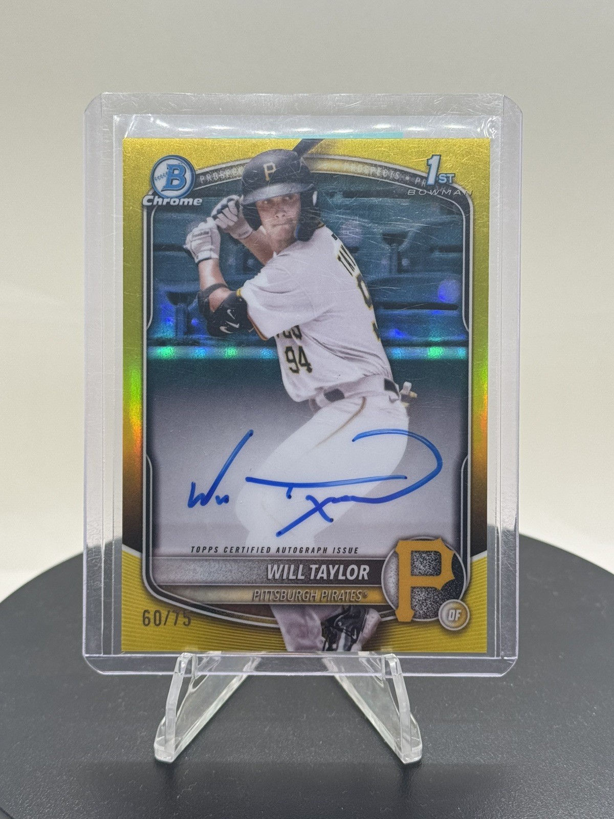 WILL TAYLOR 2025 Bowman Chrome 1st Prospect Yellow Refractor Auto /75 SP Pirates