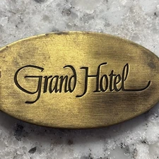 Vintage Brass GRAND HOTEL Keychain Key Ring Engraved Letters