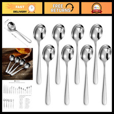 Premium 7" Soup Spoons Set of 8, 18/10 Stainless Steel, Dishwasher Safe, Durable