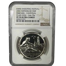 2004 Fribourg-Cantonal Shooting Festival Silver 50 Franc NGC PF 70 Ultra Cameo