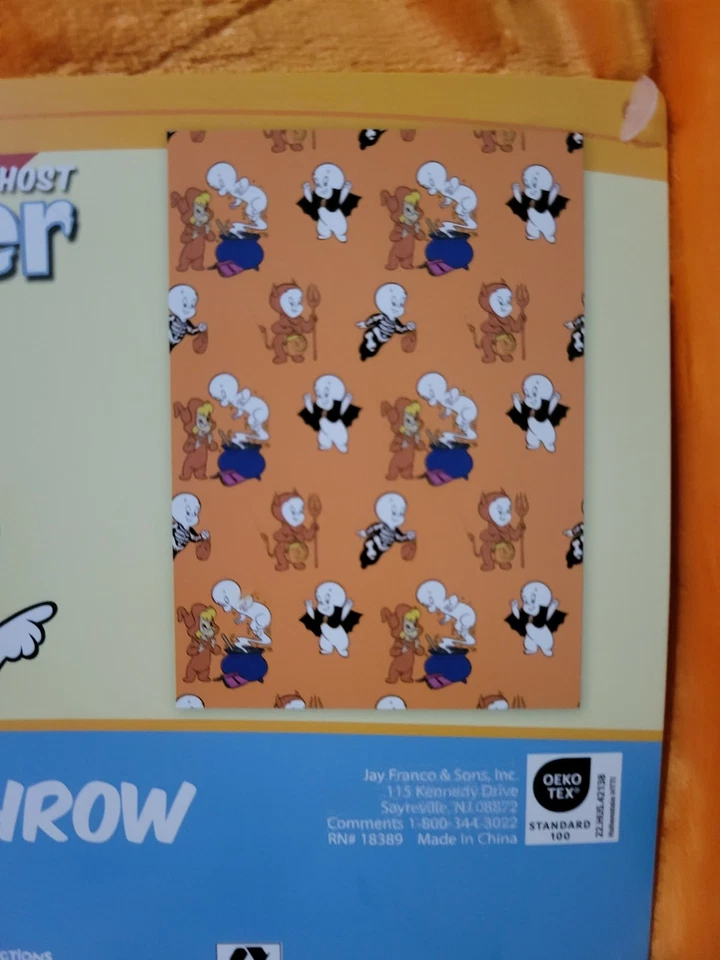Orange Halloween Casper The Friendly Ghost Plush Throw - 50x70in - NWT — 第 3/4 张图片