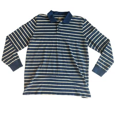 Foundry Supply Co Men's Size XLT Blue Yellow Stripe Long Sleeve Polo 100% Cotton