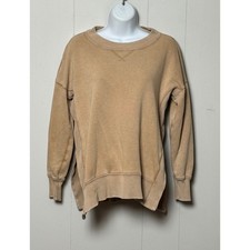 Aerie AEO Women Tan Oversized Crewneck Sweatshirt Ribbed Side Panels Slits Sz XS