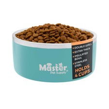Stainless Steel Medium Double Wall Dog Bowl With Anti Skid Base - Aqua Sky