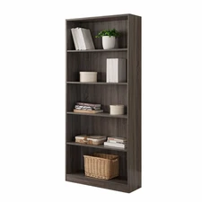 Grey 5-Shelf Wood Bookcase Display Cabinet with Front Molding