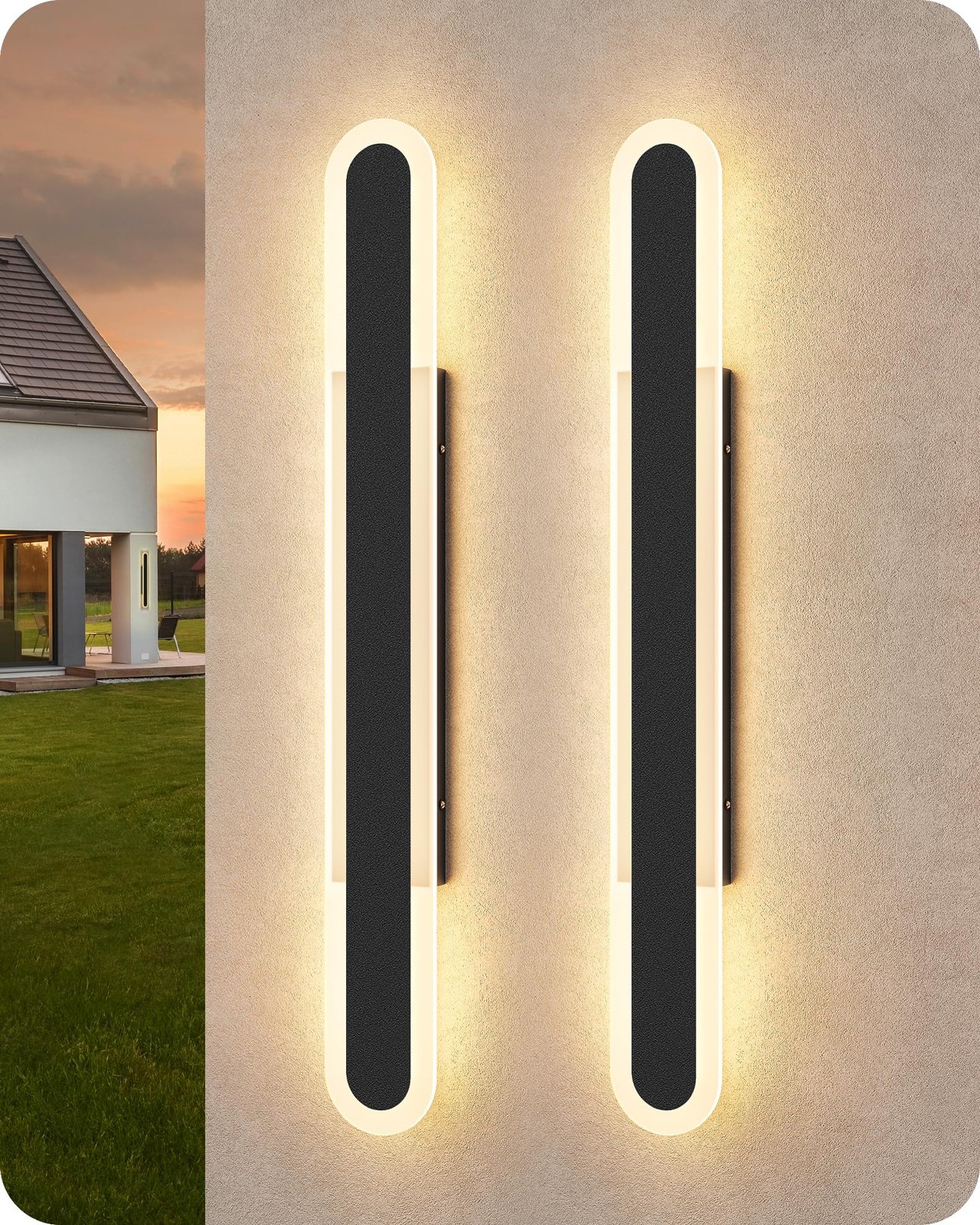 2 Pack 39.4'' LED Outdoor Wall Lights, Dimmable Modern Exterior Lighting Fixt...
