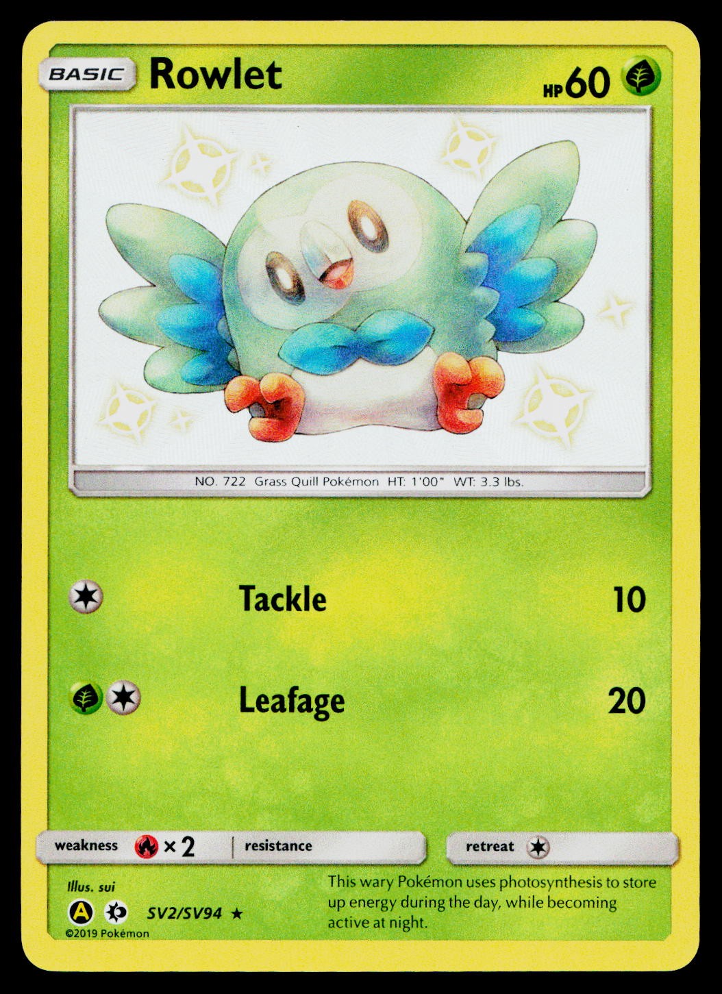 Rowlet SV2/SV94 Hidden Fates Shiny Vault Holo Shiny Rare Near Mint
