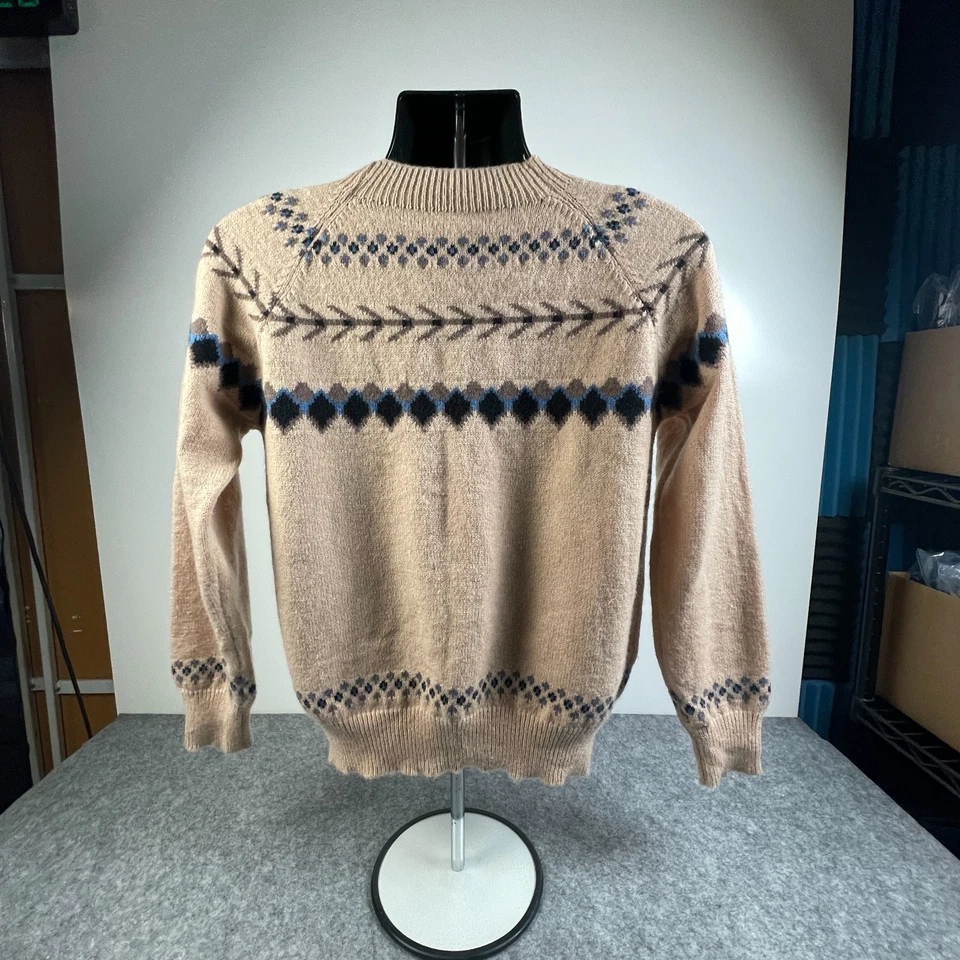Women’s Beige Fair Isle Nordic Knit Sweater Geometric Pattern Crew Neck NWT - Imagem 3 de 4