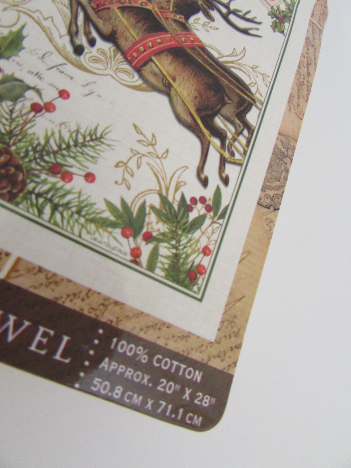 Michel Design Works Christmas Red Reindeer & Holly Cotton Kitchen Towel NWT