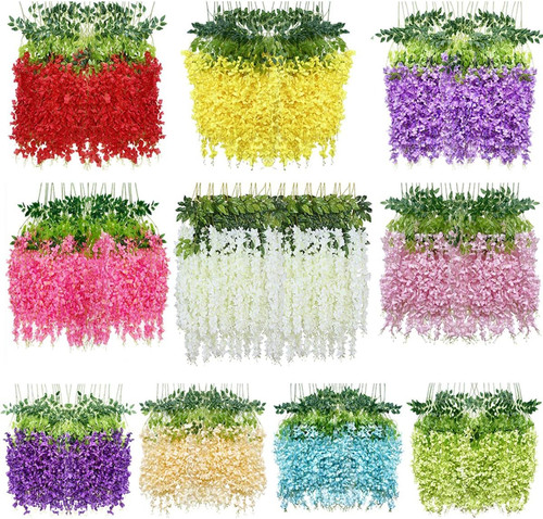 Künstliche Glyzinie hängende Blumen Kunstblumengirlande Seide weiß - Bild 9 von 9