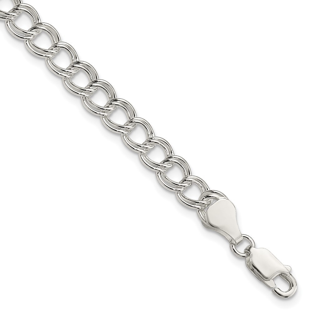 Sterling Silver 6mm Solid Double Link Charm Bracelet 6