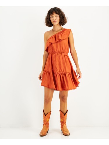 BAR III DRESSES Womens Orange Lined Pullover Cap Sleeve Fit + Flare Dress XS