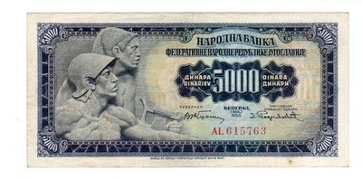 Jugoslawien Jugoslavia Banknote 5000 Dinara 1955 P72 Sehr guter Zustand