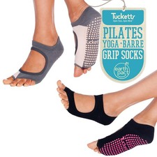 Tucketts Allegro Toeless Pilates Socks with Small-Medium, Black, Grey Blush
