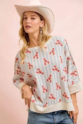 BiBi 4th of July Lobster Stripe Waffle-Knit Top