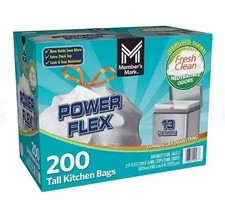 Member's Mark Power Flex Tall Kitchen Drawstring Trash Bags 13 Gallon, 2 Rolls