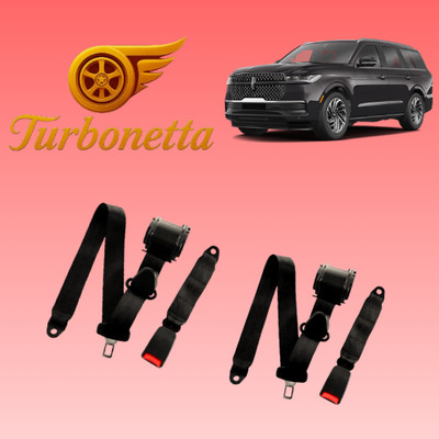 For All Lincoln 2 Pack Black Turbonetta Rear Seat Belt Adjustable 3 Point