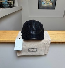 Gucci Jumbo Black Leather Baseball Hat - Medium - MSRP $700 - New - Authentic