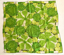 Vintage Vera Neumann Silk Scarf Citrus Greens 26" Square Hand Rolled