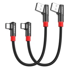 SUNGUY 6 inch/0.15M Right Angle USB C to A Cable 2Pack, 3A Short 0.5FT, Black 