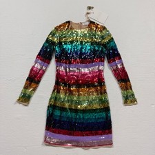Mac Duggal Rainbow Sequin Long Sleeve Mini Dress, Size 0