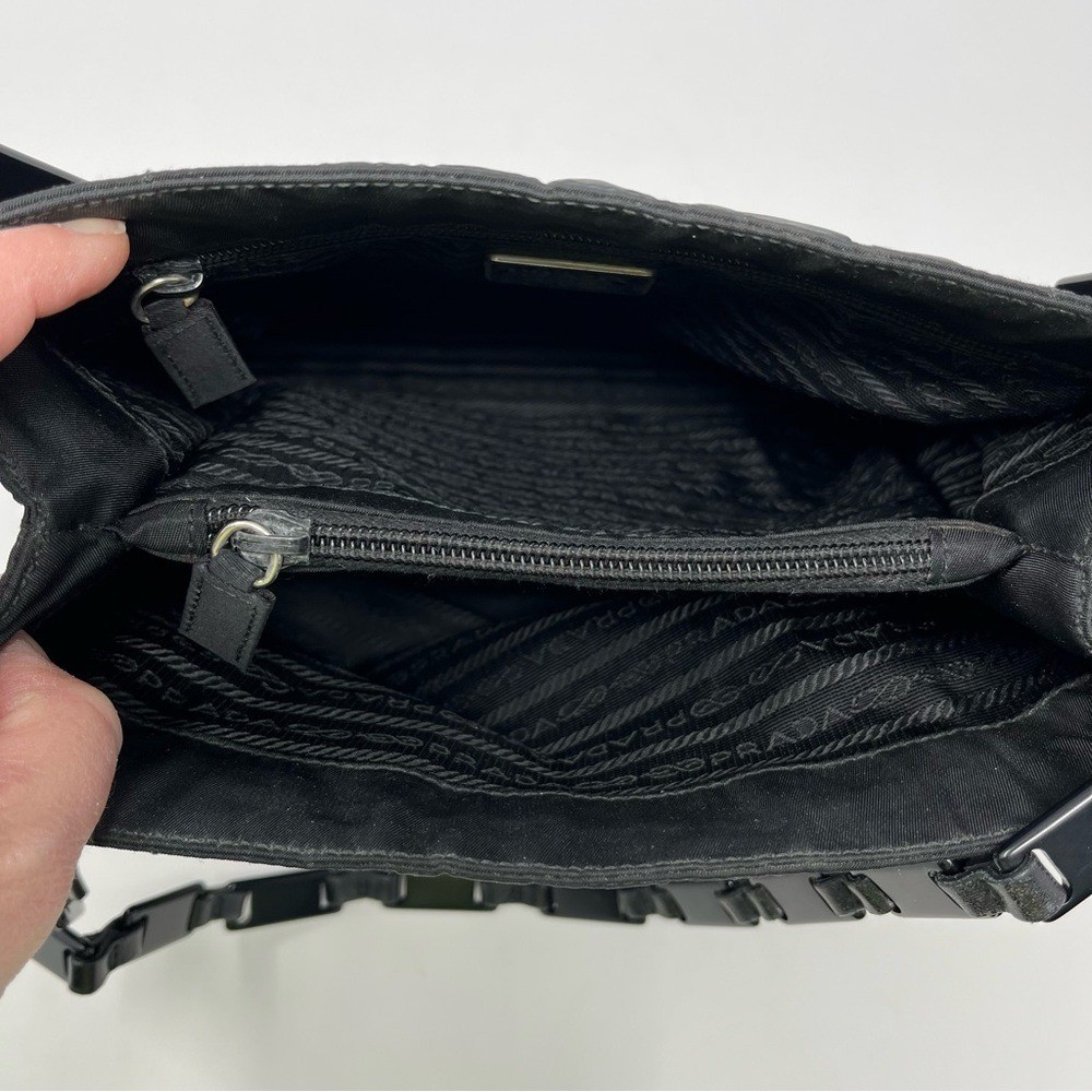 Vintage Prada Black Tessuto Nylon Triangle Logo Shoulder Bag Tote Leather Chain thumbnail 10