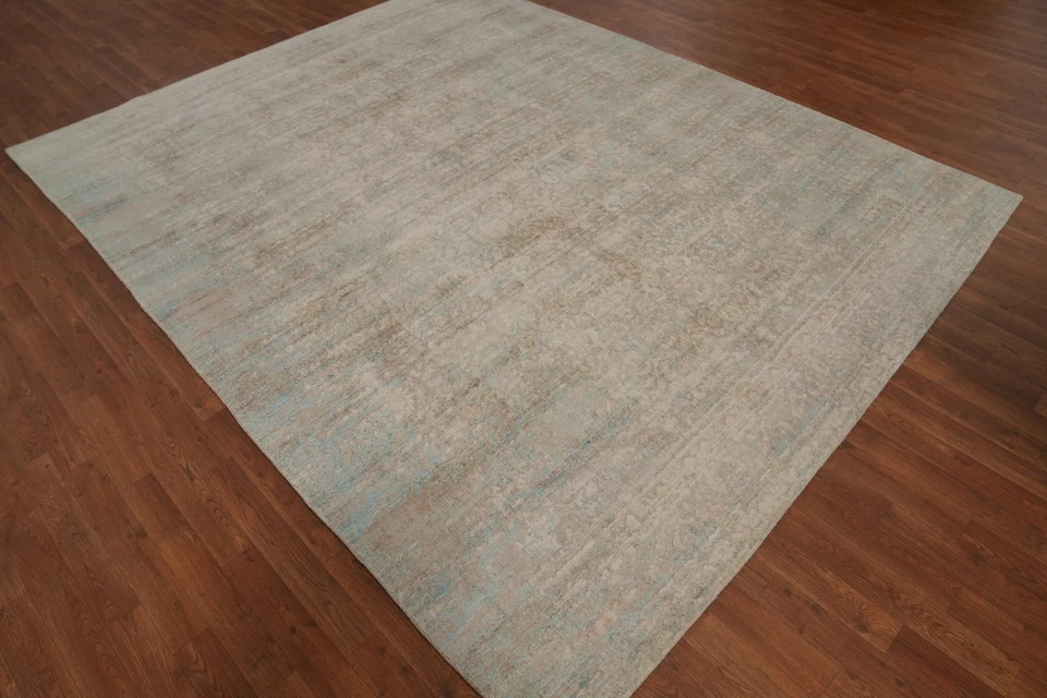 Handmade Oushak Turkish Area Rug 8x10 Ft Oriental Beige Transitional Silk Carpet - Image 4 of 4