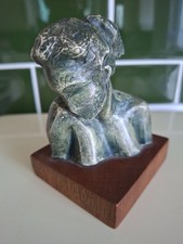 Vintage Plaster Bust of a woman in style of Auguste Rodin  Hard Wood Base  B L 
