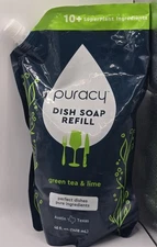 48oz Puracy Natural Dish Soap Refill Skin-Softening Plant-Based Liquid Green Tea