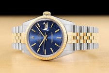 ROLEX MENS DATEJUST 16233 BLUE DIAL 18K YELLOW GOLD STEEL JUBILEE BAND WATCH 2