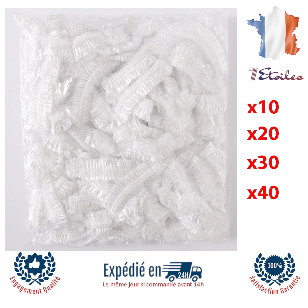 Bonnets De Douche Jetables Elastiques Transparents Impermeables - Lot De 10