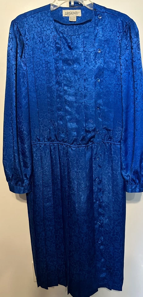 Vestido ARGENTI Azul Plisado CARRERA CÓCTEL FIESTA BODA Talla 14 con 2 Cinturones De Colección Foto 2 de 4