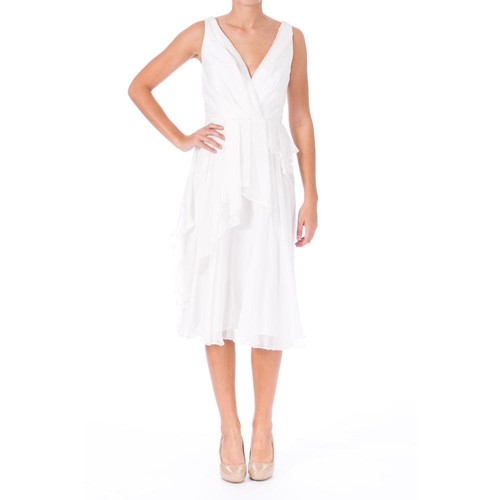 ABS Allen Schwartz ~ Ivory Silk Draped Ruffles Double V Party Dress 6 NEW $503 - Picture 7 of 8