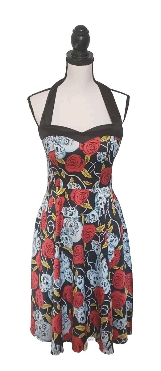 skull halter dress Tells With Roses Top Flair Dress Size Medium SB-Palm Beach