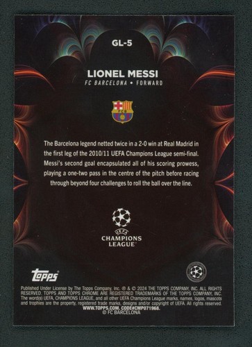 2024 LIONEL MESSI TOPPS CROMO UEFA CHAMPIONS LEAGUE GOLAZO RIFRATTORE - Foto 2 di 2