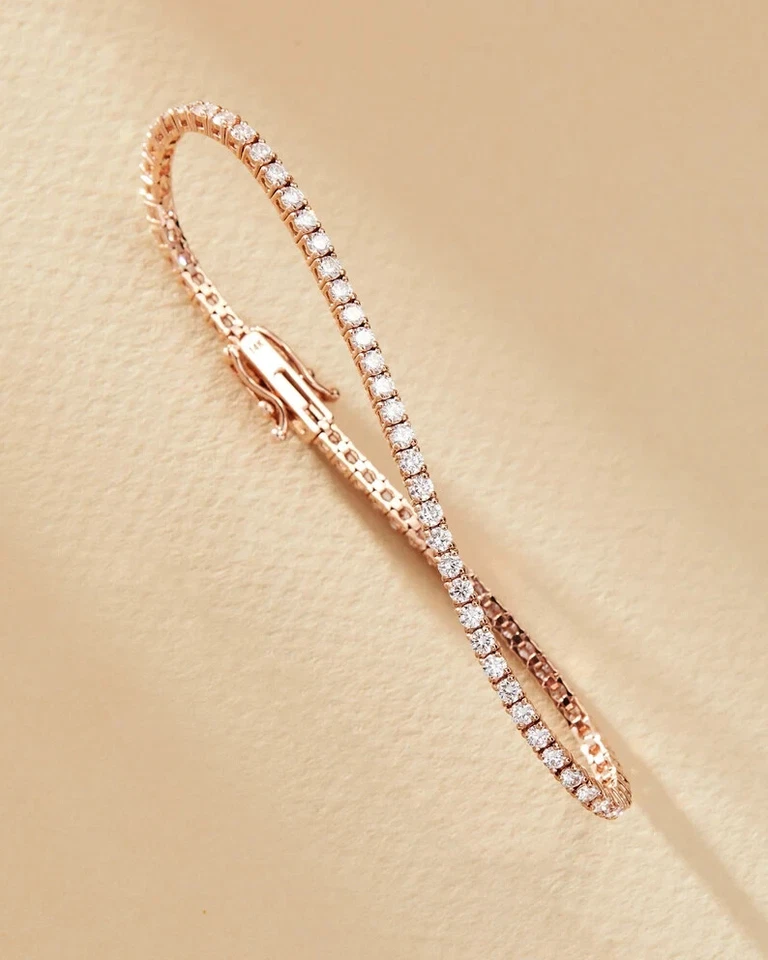 Brazalete tenis EF/VVS 14k oro rosa certificado 3,70 TCW diamante cultivado en laboratorio redondo Foto 3 de 4