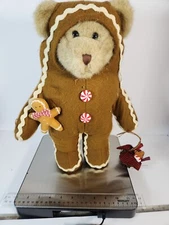 14" Stuffed TEDDY BEAR DRESSED AS GINGERBREAD MAN w/Cookie & Basket. Great Cond.